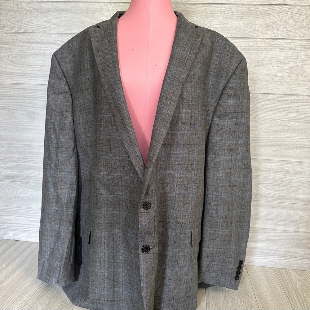 Big and Tall | LRL Lauren Ralph Lauren Silk Wool Blazer 60 R Gray Plaid 2 Button